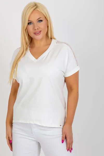 Krátká ecru plus size dámská halenka FPrice