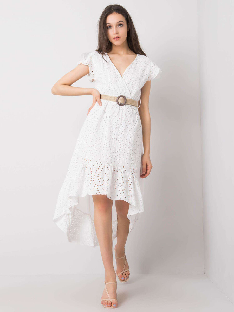 Dámské OCH BELLA Bílé asymetrické šaty FPrice, L i523_2016102923329