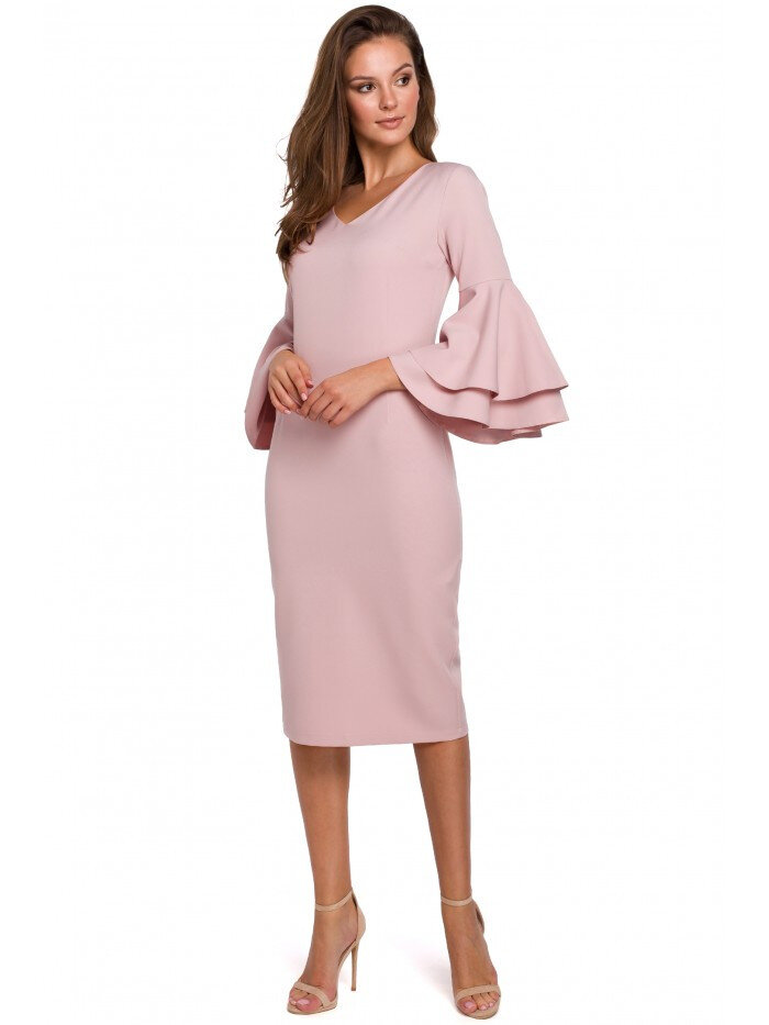 Růžové šaty s volánkovými rukávy pro dámy - kolekce Makover, EU XL i529_124976547249754640