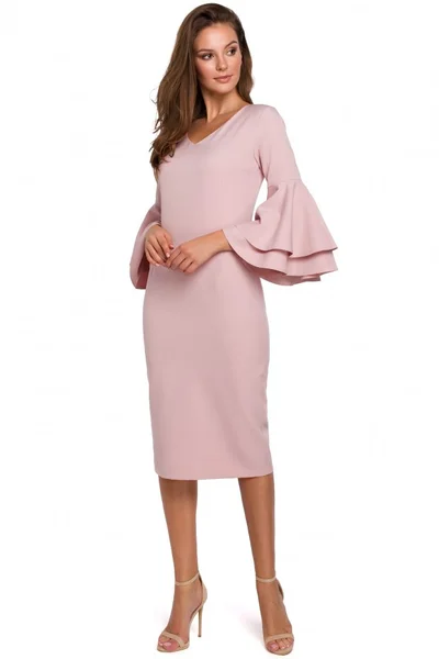 Růžové šaty s volánkovými rukávy pro dámy - kolekce Makover