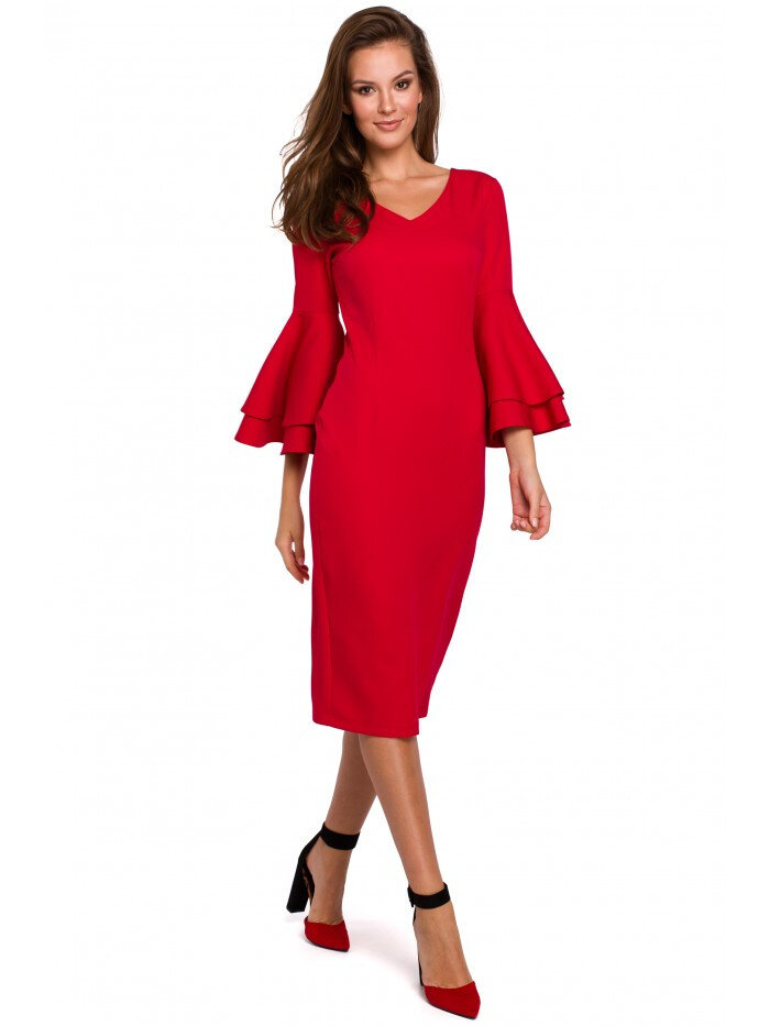 Dámské S62119 Plášťové šaty s volánkovými rukávy - červené Makover, EU M i529_4660172436808962570