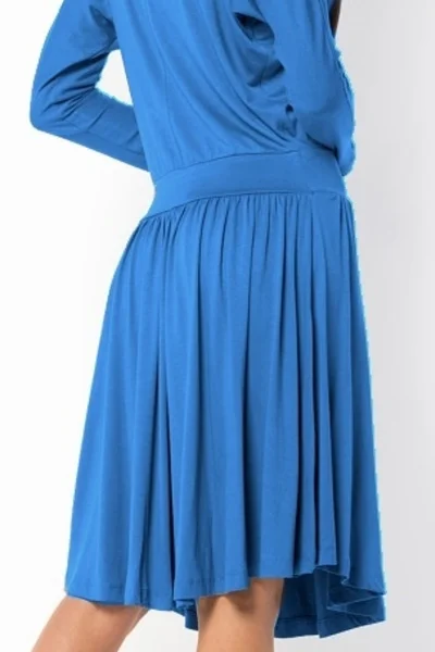 Letní šaty dámské ve volném střihu značkové středně dlouhé modré - Modrá - Makadamia