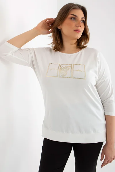 Plus Size Halenka s 3/4 Rukávem - Ecru Fashionhunters