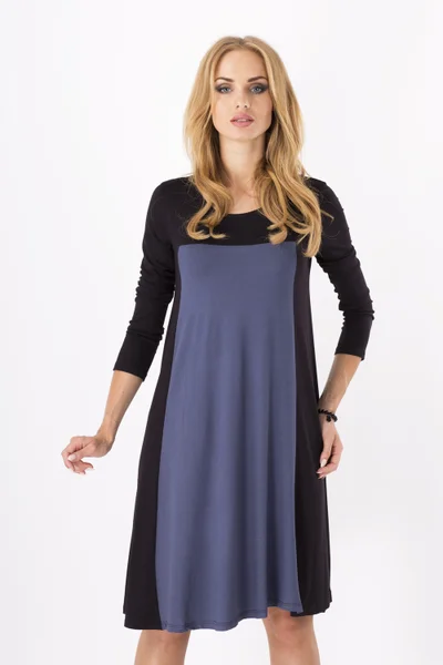 Dámské šaty volný střih 87Y19E rukáv vhodné i pro těhotné středně dlouhé grafitové - Černá
