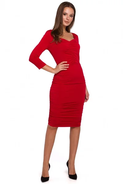 Dámské B4985 Pletené šaty s páskem - červené Makover