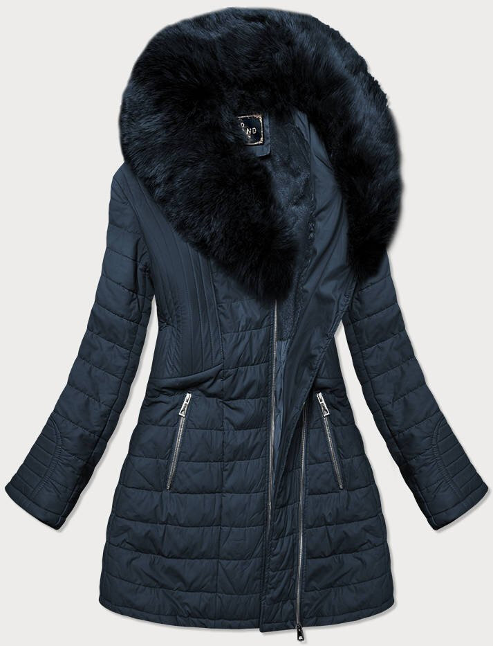 Zimní dámský kabátek s kožešinou Libland, odcienie niebieskiego S (36) i392_10105-46