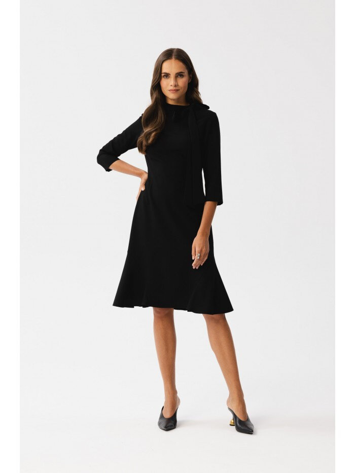 Černé šaty s vázaným výstřihem - Elegantní Kolekce STYLOVE, EU M i529_3491732412407242758