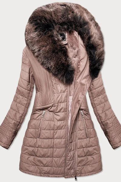 Růžový zimní kabát s kožešinou - Libland Luxe