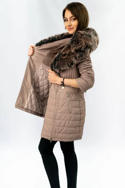 Růžový zimní kabát s kožešinou - Libland Luxe