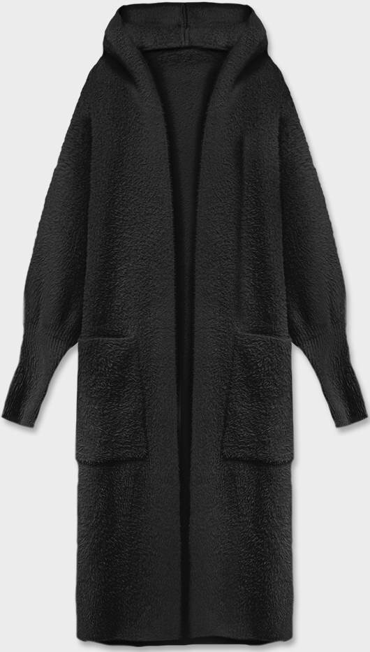 Černý vlněný přehoz s kapucí pro ženy - ITALSKEHO PUVODU, odcienie czerni ONE SIZE i392_21636-50