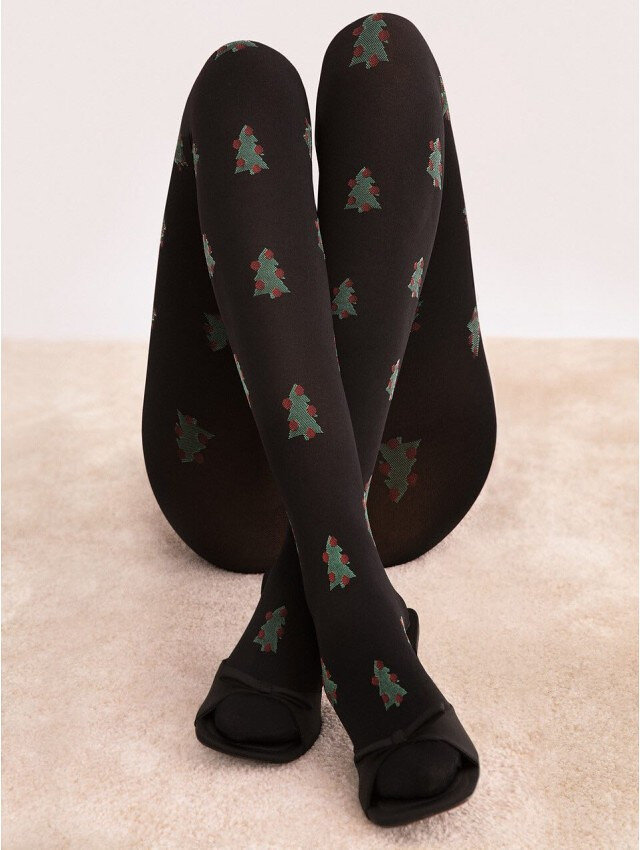 Vánoční punčochové kalhoty Fiore Merry Tree 3/4, černá 4-L i384_85299494