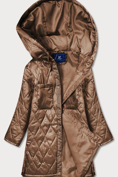 Hnědá prošívaná dámská oversize bunda s kapucí 04S Ann Gissy