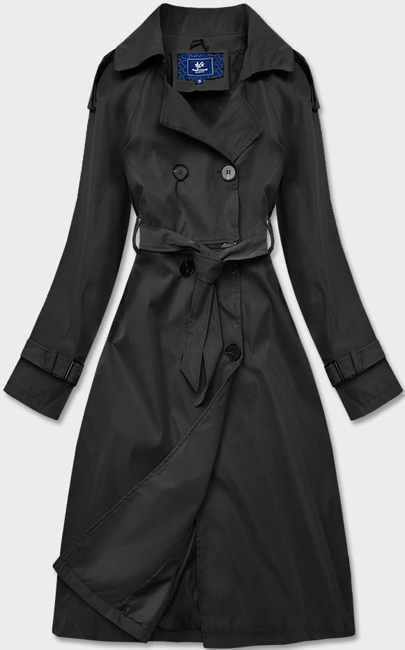 Dámský černý dvouřadový kabát s páskem 246993 Ann Gissy, odcienie czerni L (40) i392_19188-49