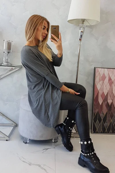 Oversize dámská halenka grafitová melanž - K-Fashion