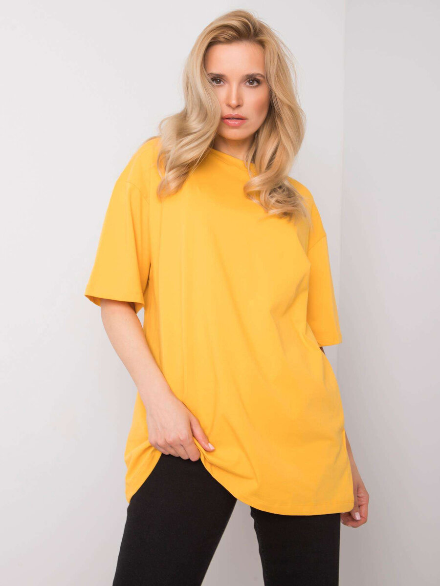Dámské RUE PARIS Tmavě žluté bavlněné tričko FPrice, jedna velikost i523_2016102911968
