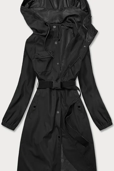 Dámský černý dlouhý kabát s páskem 8AV6M Ann Gissy