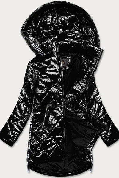 Lehká černá lesklá bunda pro ženy s lemovkami 4NU Libland