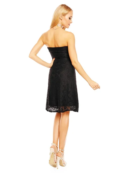 Společenské dámské šaty krajkové bez ramínek černé - Černá - Mayaadi