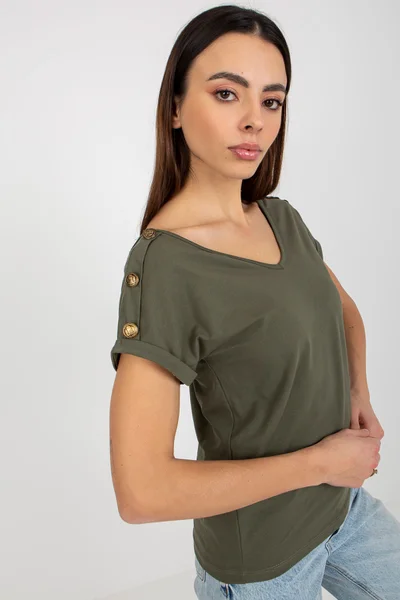 Och Bella dámská khaki halenka s krátkým rukávem Fashionhunters