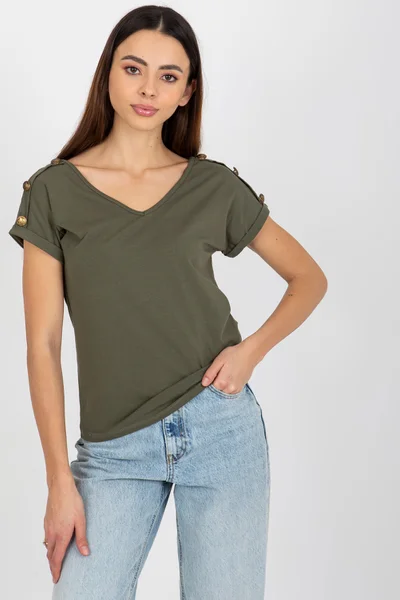 Och Bella dámská khaki halenka s krátkým rukávem Fashionhunters