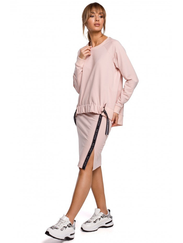 Růžový pulovr s vysokým pasem a logem - Moe Chic, EU XXL i529_8488384414615772
