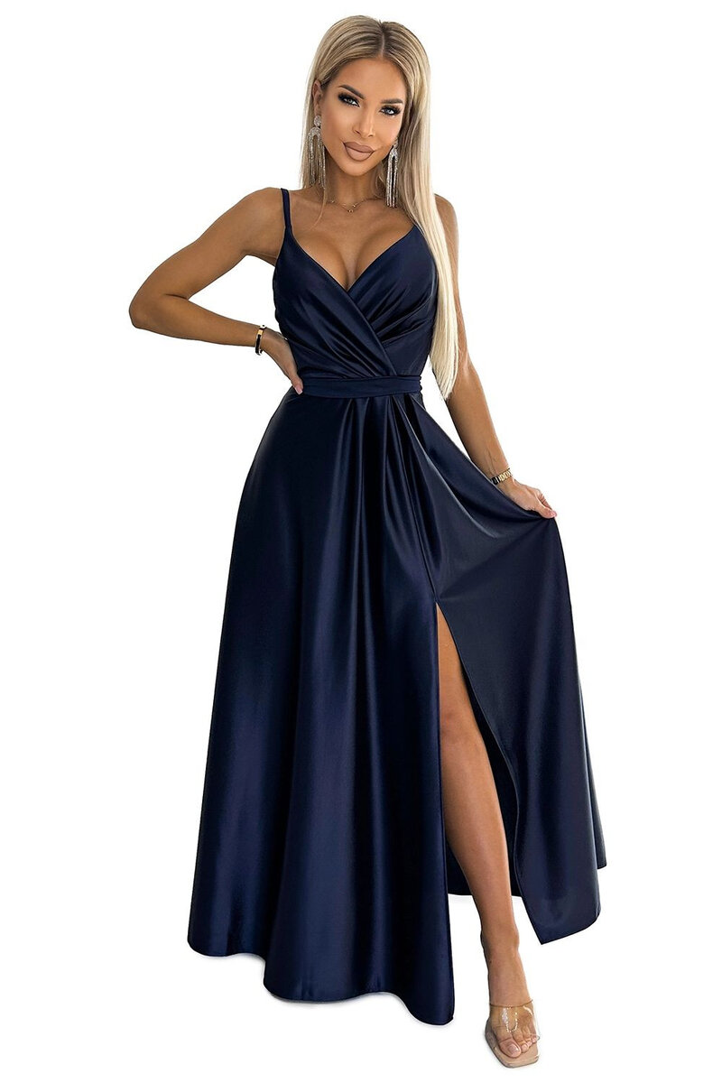 Lesklé tmavě modré šaty MAXI JULIET - Numoco, tmavě modrá M i41_9999935398_2:tmavě modrá_3:M_