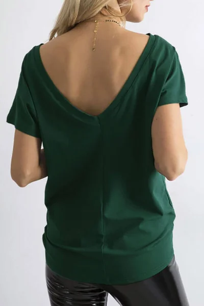 Tmavě zelené dámské tričko T-shirt basic s výstřihem vzadu Feel Good (4662-38)