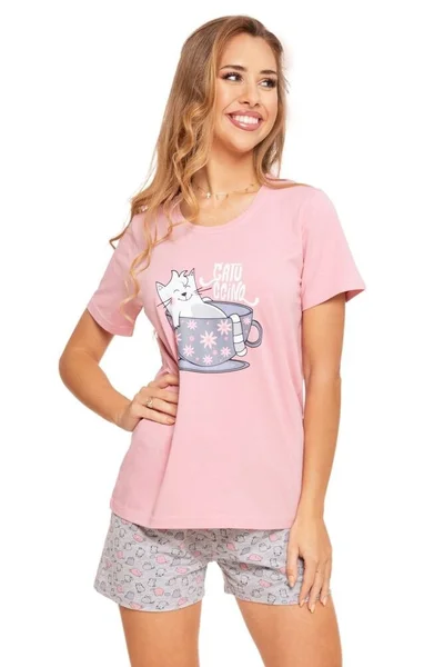 Růžové pyžamo pro ženy s kočkou Moraj