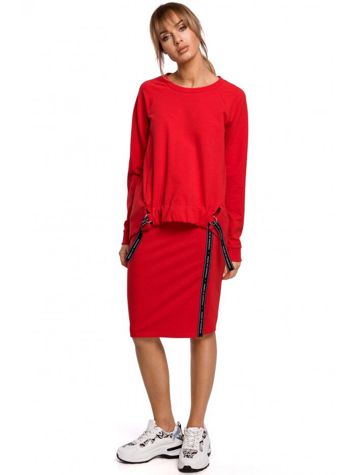 Dámská 3559SD Elastická tužková sukně s pruhem s logem - červená Moe, EU XL i529_5700805672043522