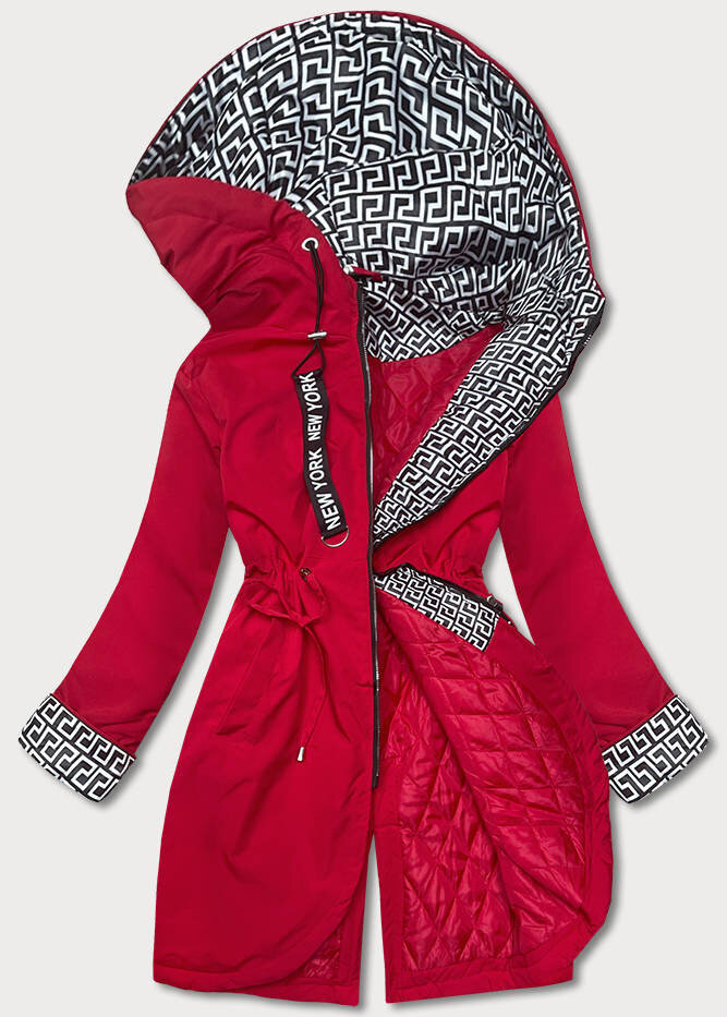 Červená bunda pro ženy parka s kapucí 4QV1N SWEST, odcienie czerwieni S (36) i392_21521-46