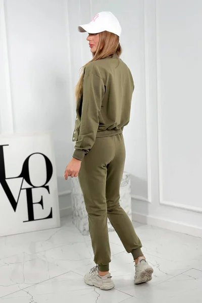 Dámský khaki set mikina - top a kalhoty K-Fashion