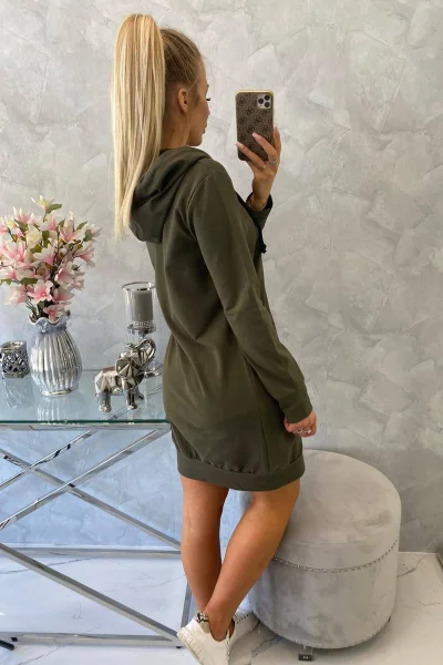 Dámská khaki mikina s kapucí na zip K-Fashion