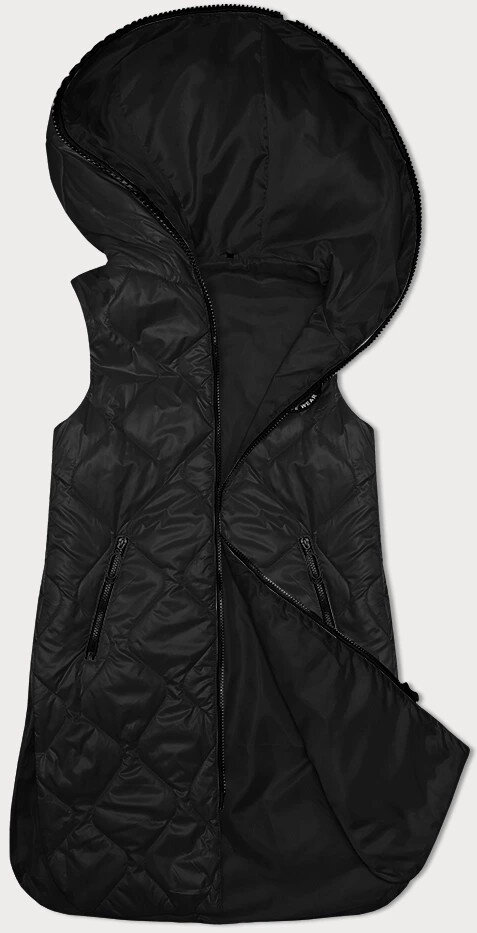 Černá prošívaná dámská vesta s kapucí - Péřová elegance, odcienie czerni L (40) i392_23477-49