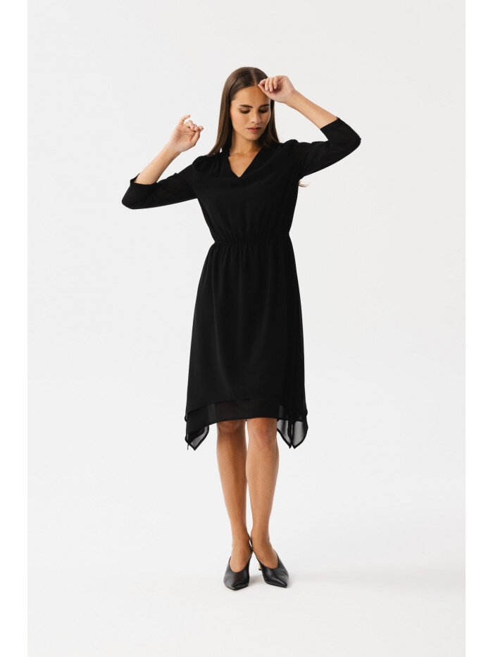 Černé šaty Vícevrstvé Elegance - STYLOVE, EU XL i529_5473772952751562496