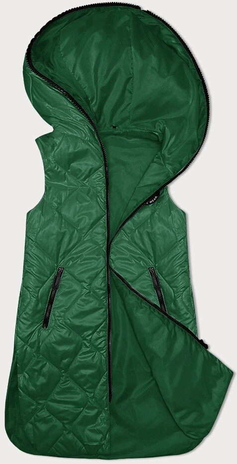 Zimní prošívaná dámská vesta s kapucí - Zelená Zimnice, odcienie zieleni S (36) i392_23478-46