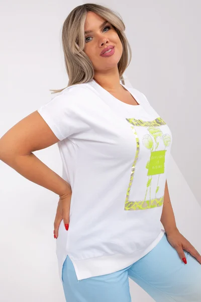 Zeleno-bílá plus size dámská halenka s aplikací - RV-BZ-8738