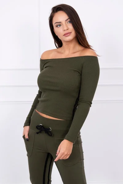 Khaki set s dvojitými pruhy K-Fashion: mikina a kalhoty