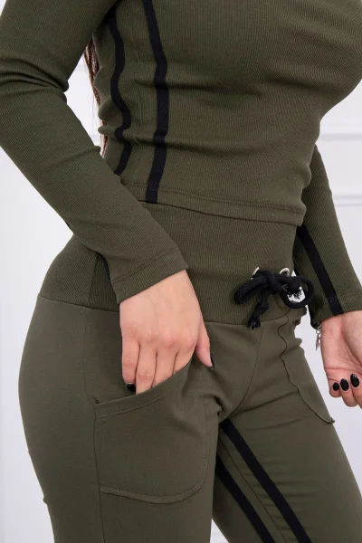 Khaki set s dvojitými pruhy K-Fashion: mikina a kalhoty