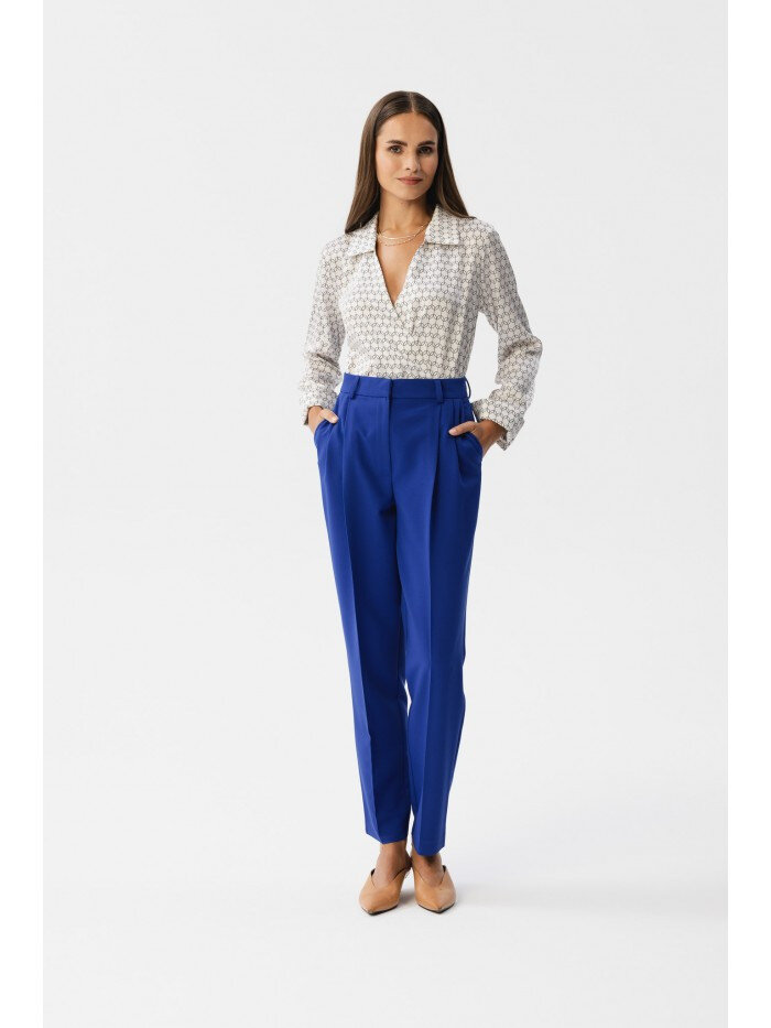Královská Modř Kalhoty s Vysokým Pasem - STYLOVE Elegance, EU M i529_981784723334670087