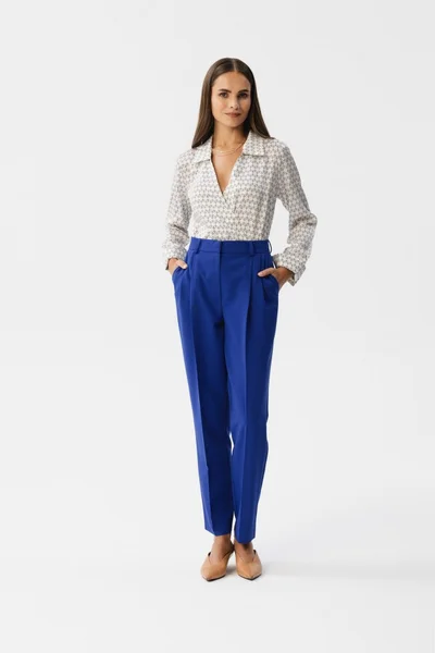 Královská Modř Kalhoty s Vysokým Pasem - STYLOVE Elegance