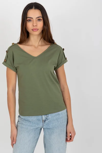 Khaki halenka s knoflíky na rukávech - OCH BELLA Fashionhunters