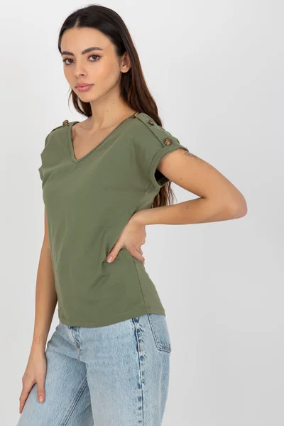 Khaki halenka s knoflíky na rukávech - OCH BELLA Fashionhunters