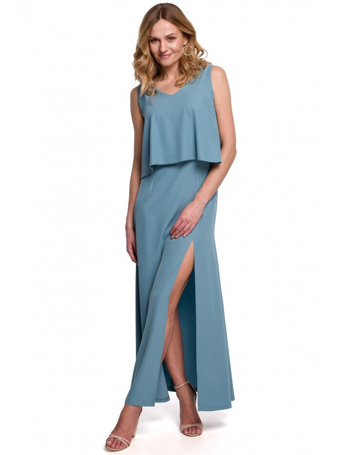 Dámské F70 Maxi šaty s volánem - nebesky modré Makover, EU S i529_3621879263370676353