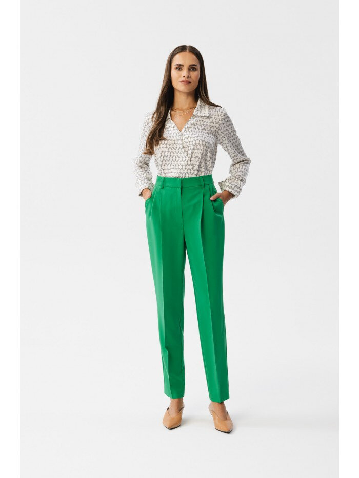 Zelené Vysokopasové Dámské Kalhoty - STYLOVE Elegance, EU S i529_4612011667155321857