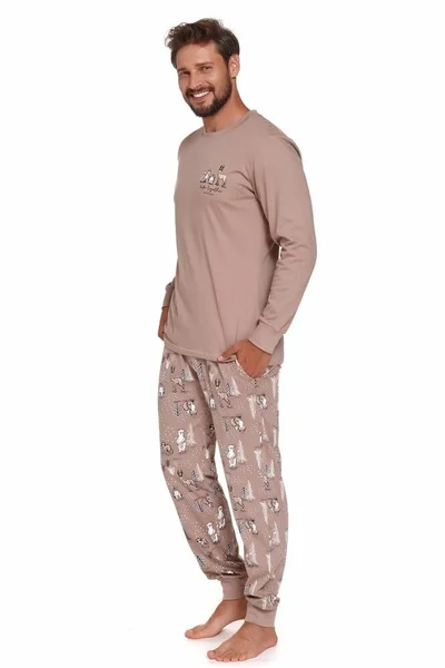 Zimní pohodlné pyžamo pro muže v hnědé barvě