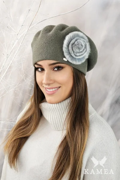 Kamea ORCHID Khaki baret s králičí kožešinou