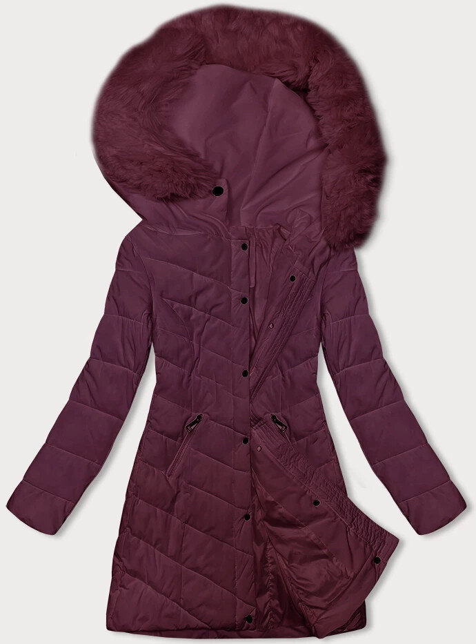 Zimní bunda s kapucí a kožešinou v červené barvě pro ženy, odcienie czerwieni S (36) i392_22930-46