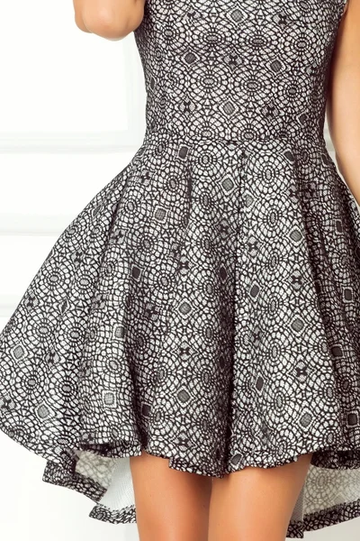 Dámské společenské šaty s asymetrickou sukní krátké bílé s černou krajkou - Černo-bílá X N