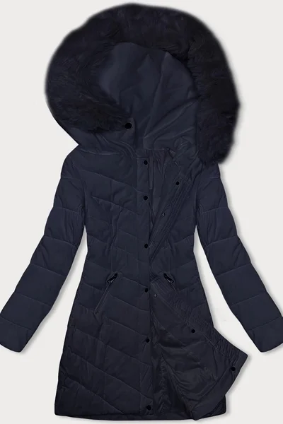 Tmavě modrá prošívaná dámská zimní bunda s kapucí LHD