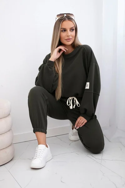 Dámská khaki souprava s prodlouženou mikinou K-Fashion